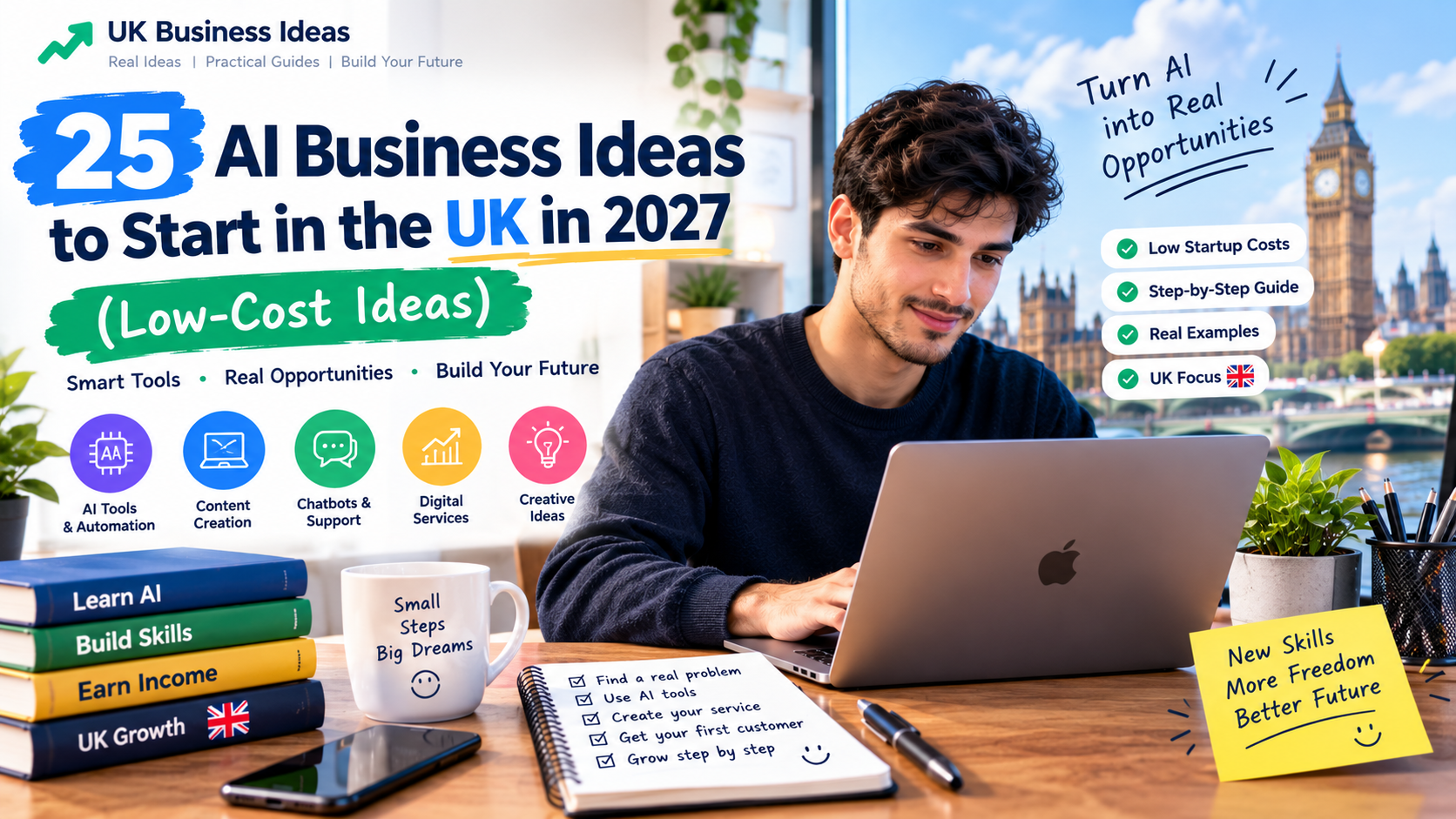 25 AI Business Ideas to Start in the UK in 2027 (Low-Cost Ideas)